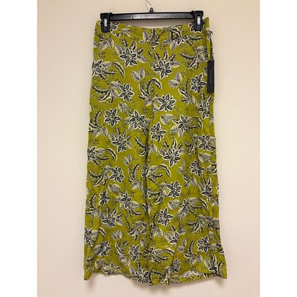 Tahari 100% Linen Wide Leg Pants Tropical Leaf NWT Size Large - Picture 1 of 7